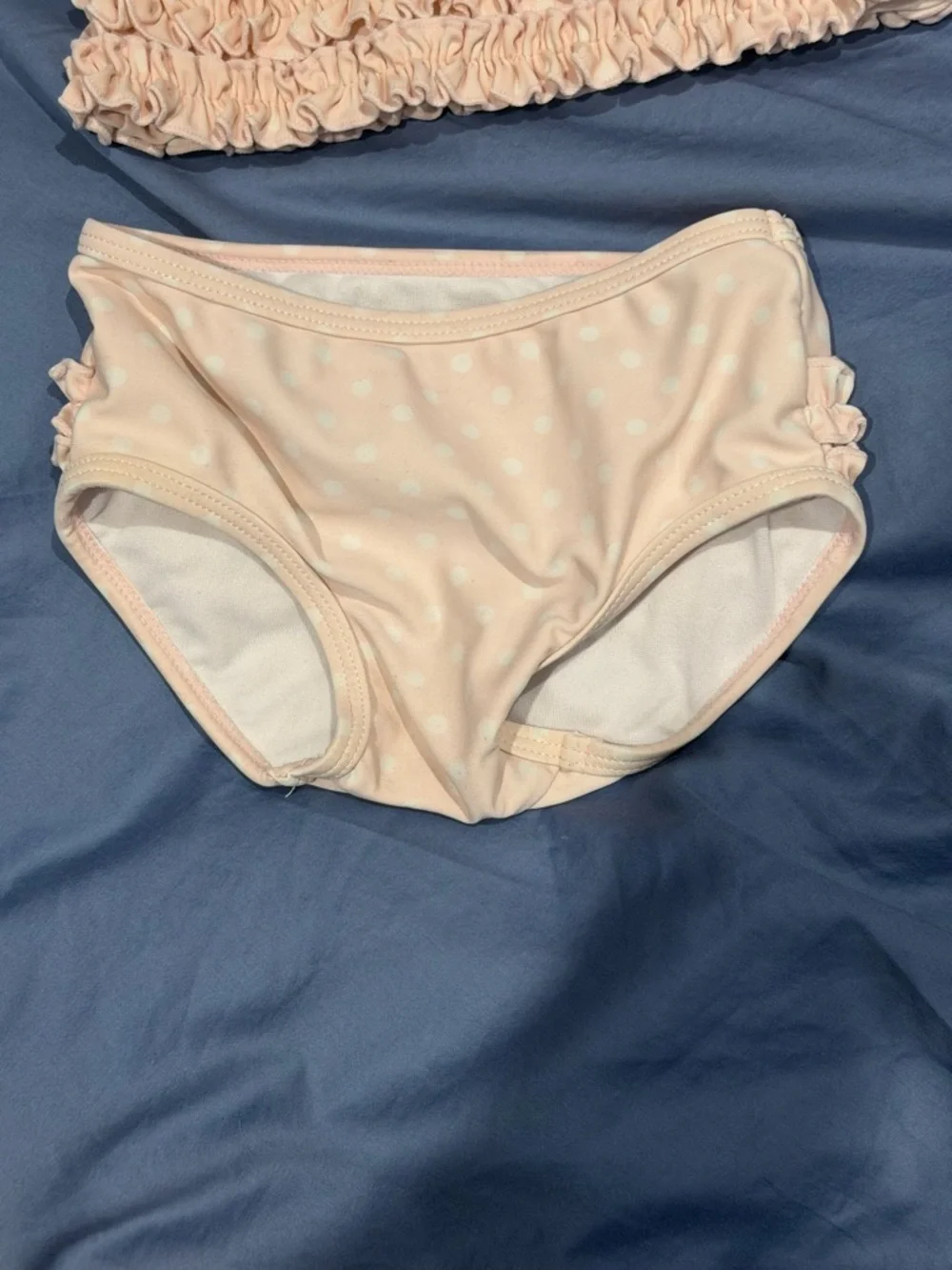 GUC Ruffle Butts Peachy-Pinkish Polka Dot Rash Guard & Swim Bottoms